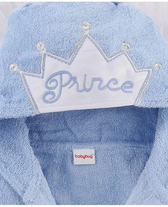 Babyhug Woven Terry Full Sleeves Hooded Bath Robe Princess Patch - Blue