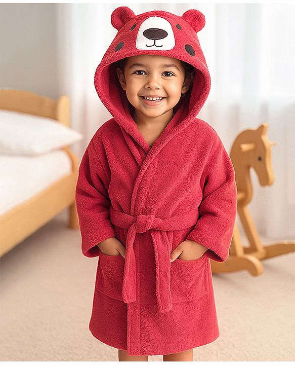 Babyhug Terry Knit Full Sleeves Hooded Animal Applique Patch - Red