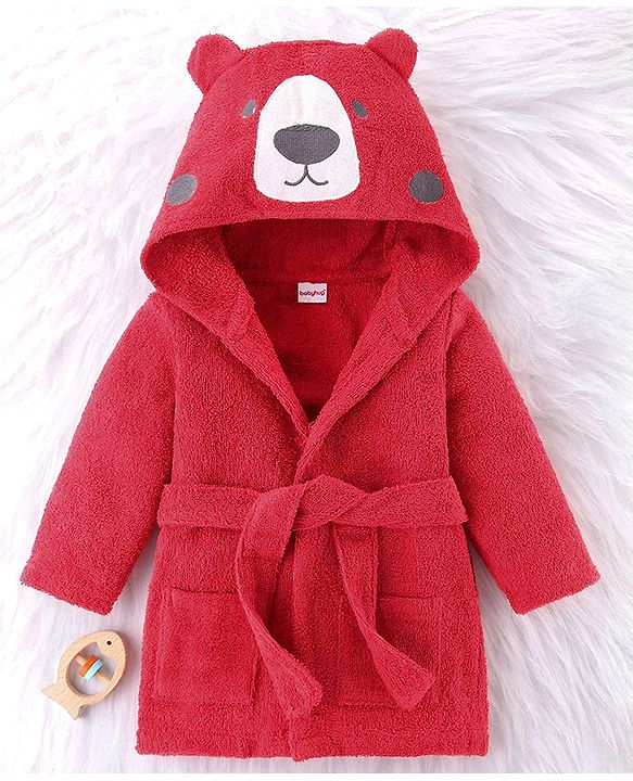 Babyhug Terry Knit Full Sleeves Hooded Animal Applique Patch - Red