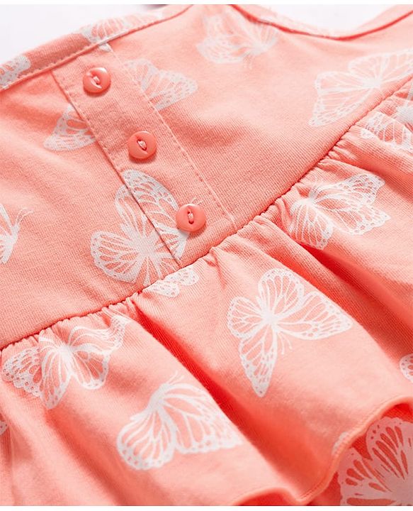 Babyhug Single Jersey Knit Sleeveless Frock With Butterfly Print & Headband - Pink & White
