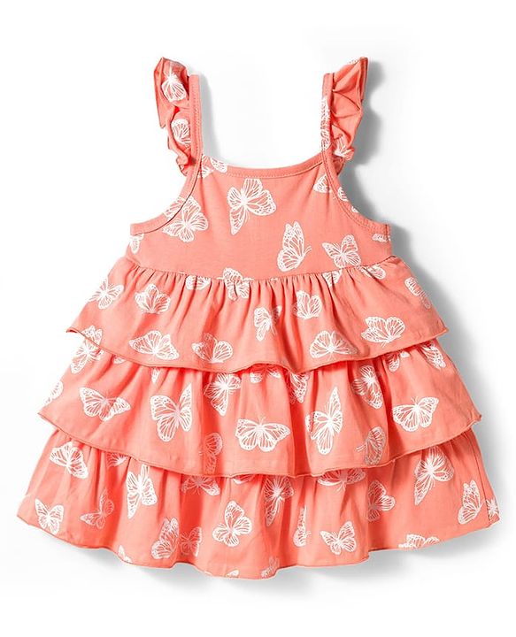 Babyhug Single Jersey Knit Sleeveless Frock With Butterfly Print & Headband - Pink & White