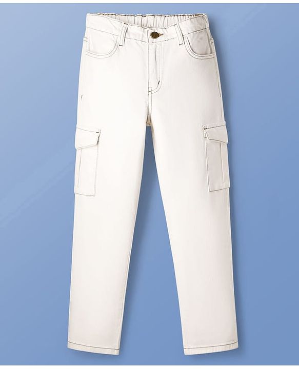 Pine Kids Denim Woven Full Length Washed Jeans - White