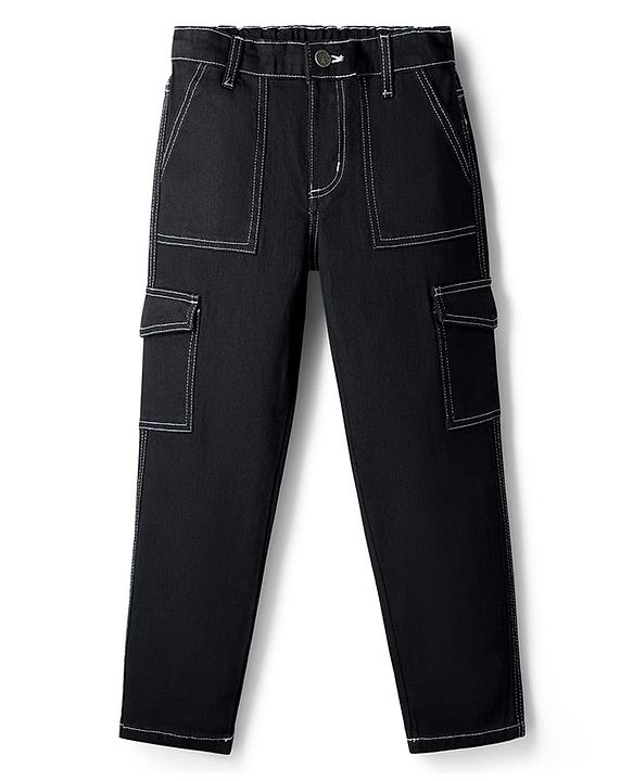 Pine Kids Denim Woven Full Length Washed Jeans - Black