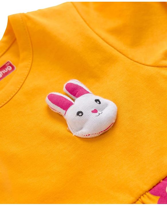 Babyhug Single Jersey Knit Half Sleeves Frock With Floral Print - Yellow