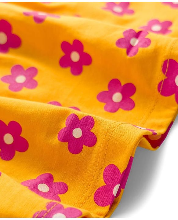 Babyhug Single Jersey Knit Half Sleeves Frock With Floral Print - Yellow
