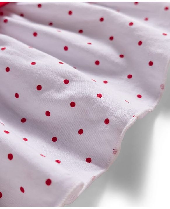 Babyhug Single Jersey Knit Cap Sleeves Frock with Headband & Bunny & Polka Dot Print - White