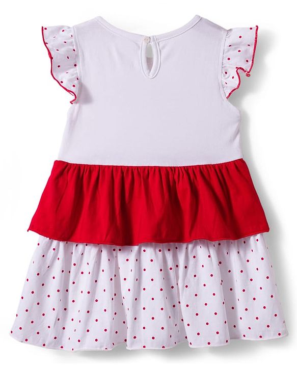 Babyhug Single Jersey Knit Cap Sleeves Frock with Headband & Bunny & Polka Dot Print - White