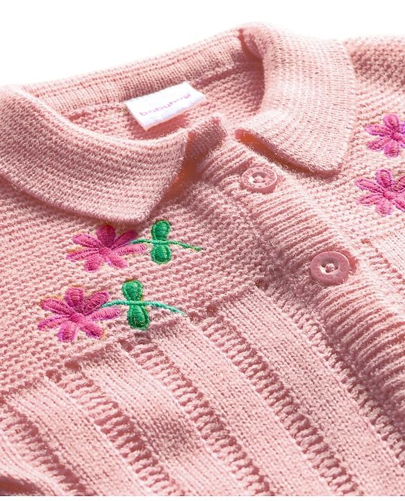 Babyhug Sweater Knit Full Length Winter Wear Romper With Floral Print - Pink