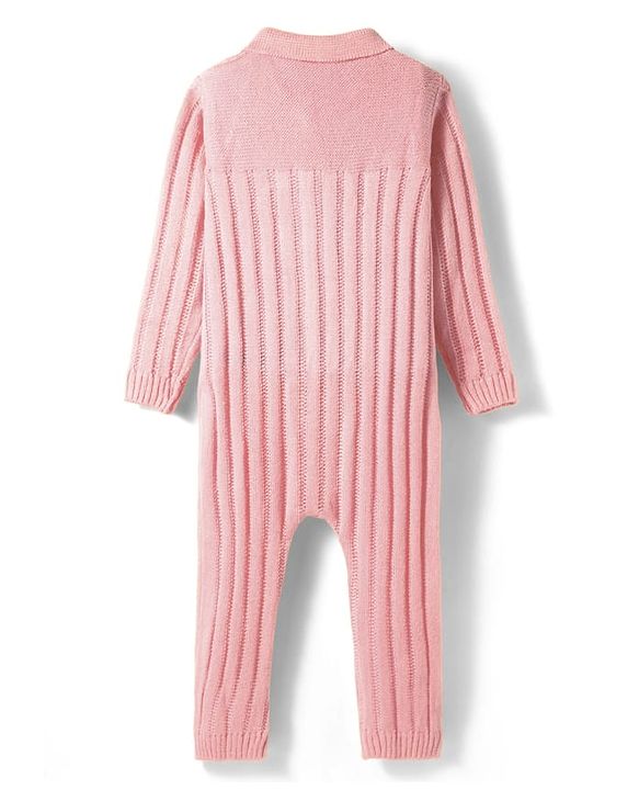 Babyhug Sweater Knit Full Length Winter Wear Romper With Floral Print - Pink
