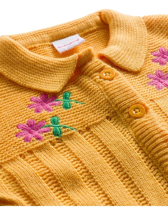 Babyhug Sweater Knit Full Length Winter Wear Romper With Floral Print - Pink