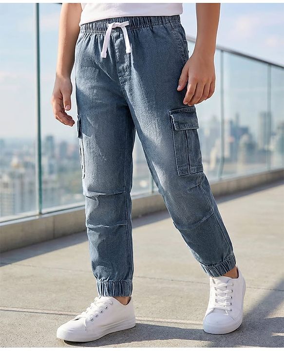 Pine Kids Denim Woven Full Length Washed Jeans With Pocket - Blue