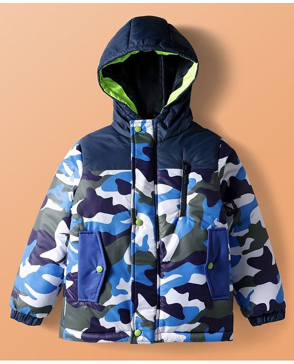 Pine Kids Woven Full Sleeves Hooded Padded Jacket With Camouflage Print - Multicolor