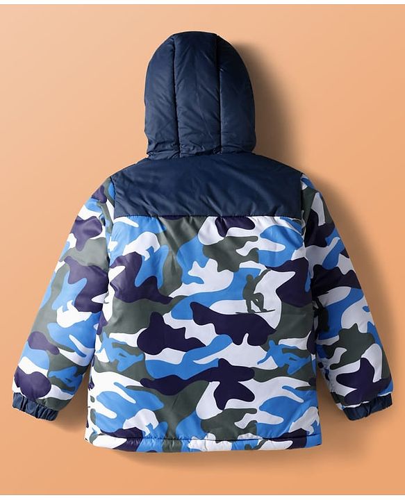 Pine Kids Woven Full Sleeves Hooded Padded Jacket With Camouflage Print - Multicolor