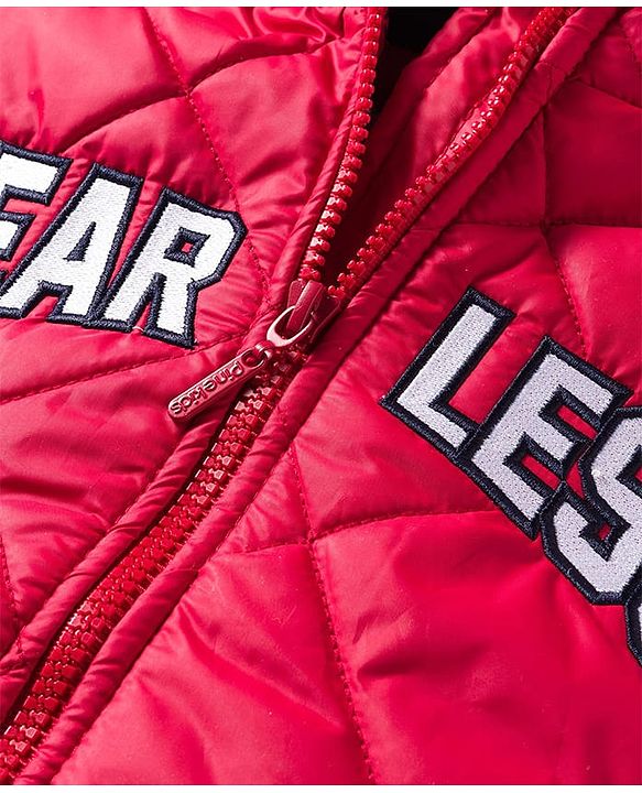 Pine Kids Woven Full Sleeves Solid Color Hooded Padded Jacket with Text Embroidery - Red