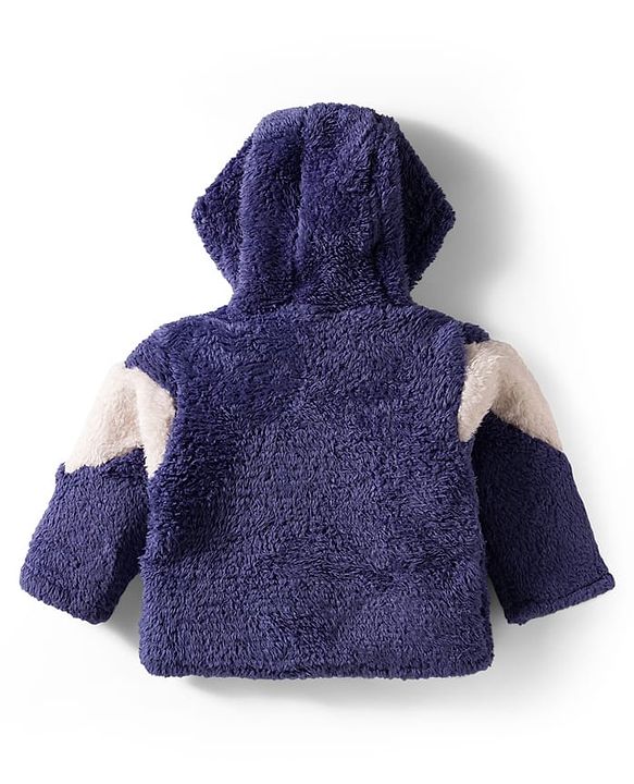 Babyhug Fur Woven Full Sleeves Color Block Hooded Winter Wear Suit Set - White & Navy Blue