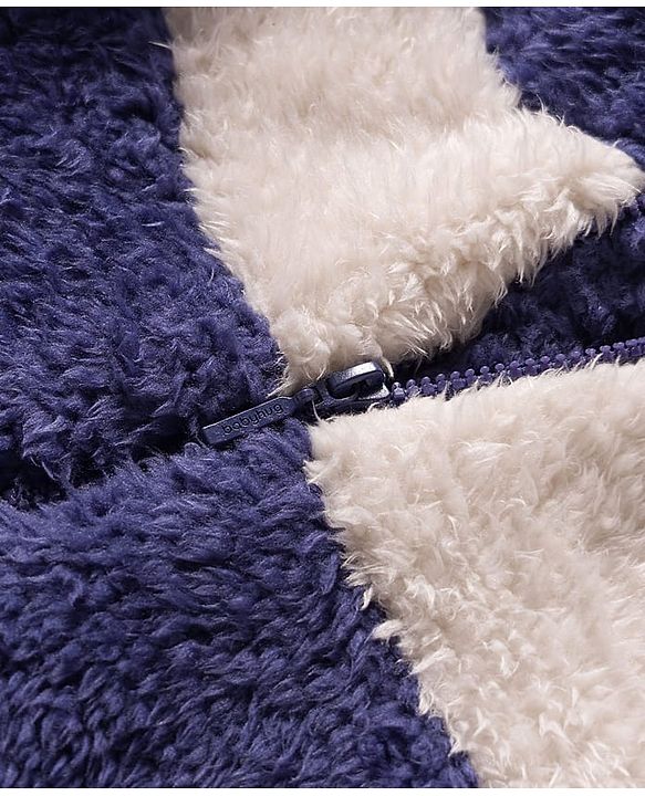 Babyhug Fur Woven Full Sleeves Color Block Hooded Winter Wear Suit Set - White & Navy Blue