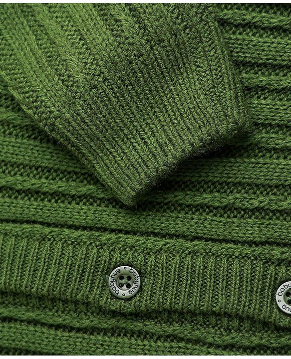 Babyhug Sweater Knit Full Sleeves Winter Wear Solid Hooded Romper - Dark Green
