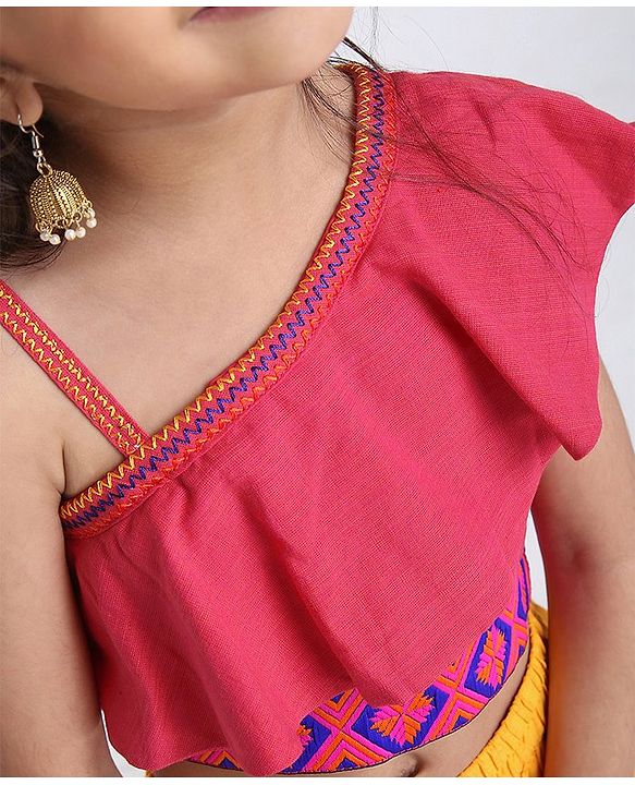 Babyhug One Shoulder Choli WIth Printed Lehenga & Netted Dupatta - Pink Yellow - 18-24 M Yellow