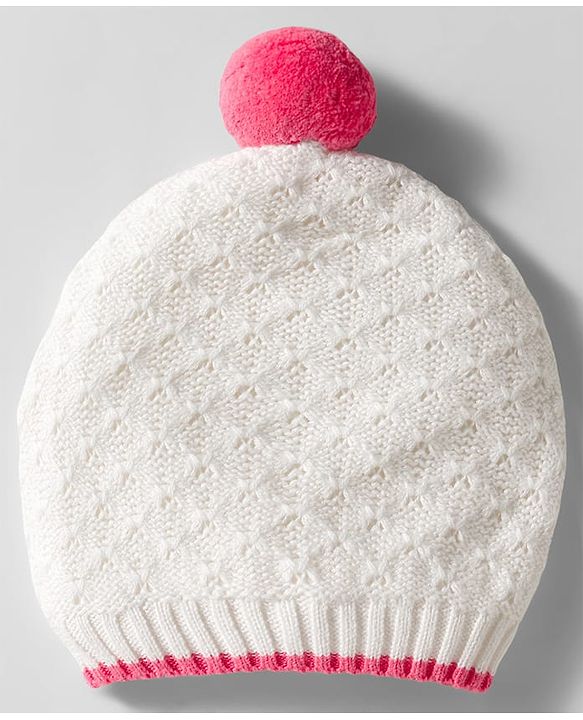 Babyhug Organic Cotton Knit Woollen Cap & Mittens With Knit Design with White & Pink - Diameter 17 cm