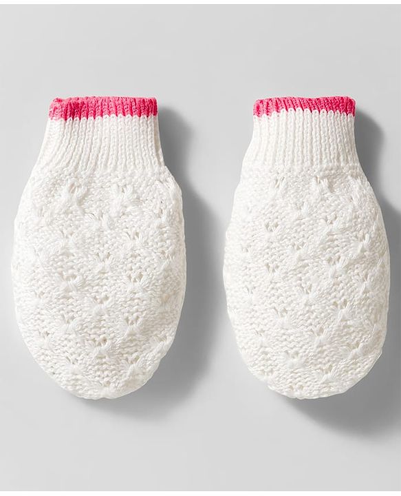 Babyhug Organic Cotton Knit Woollen Cap & Mittens With Knit Design with White & Pink - Diameter 17 cm