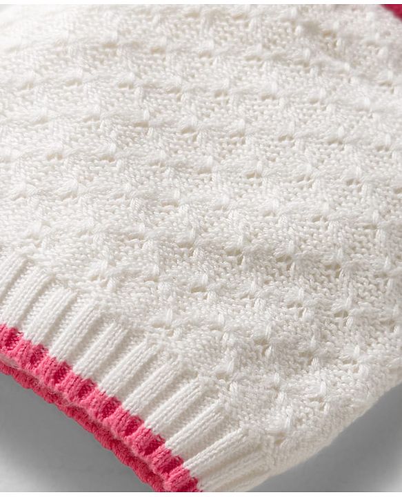 Babyhug Organic Cotton Knit Woollen Cap & Mittens With Knit Design with White & Pink - Diameter 17 cm