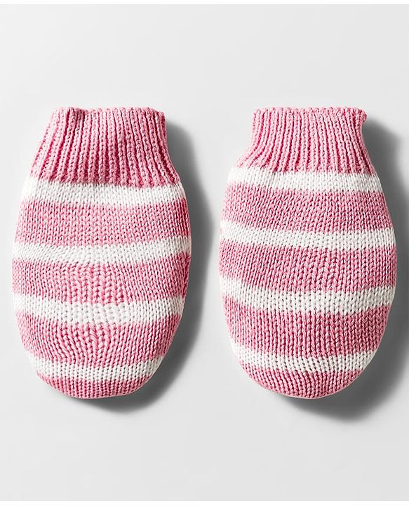 Babyhug Organic Cotton Knit Woollen Cap & Mittens With Teddy & Ear Applique Pink & White - Diameter 9 cm