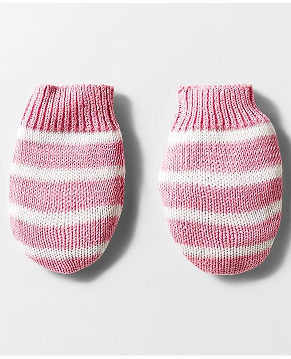 Babyhug Organic Cotton Knit Woollen Cap & Mittens With Teddy & Ear Applique Pink & White - Diameter 9 cm