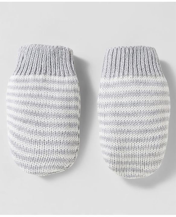 Babyhug Organic Cotton Woollen Knit Cap & Mittens Set with Bear Design & Applique Grey - Diameter 17 cm