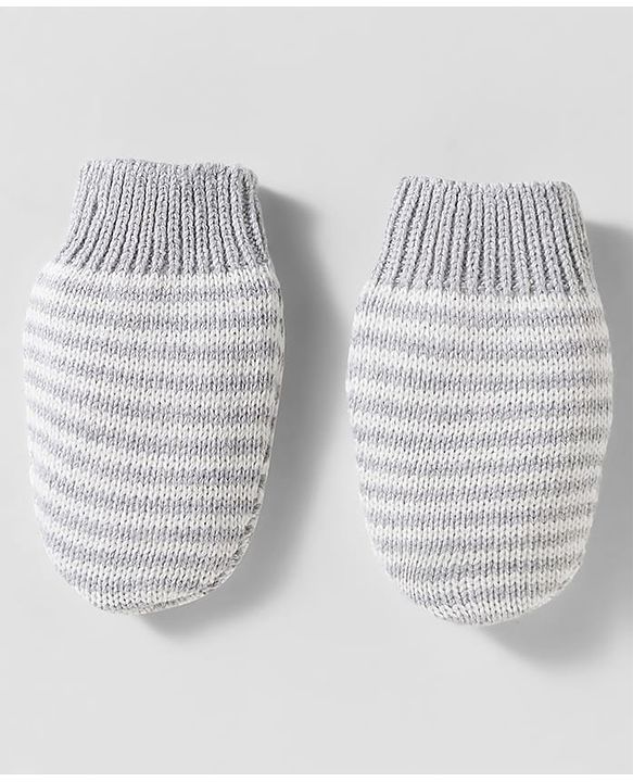 Babyhug Organic Cotton Woollen Knit Cap & Mittens Set with Bear Design & Applique Grey - Diameter 17 cm