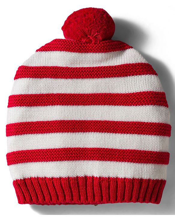 Babyhug Organic Cotton Knit Striped Woollen Cap & Mittens Blue - Diameter 11 cm