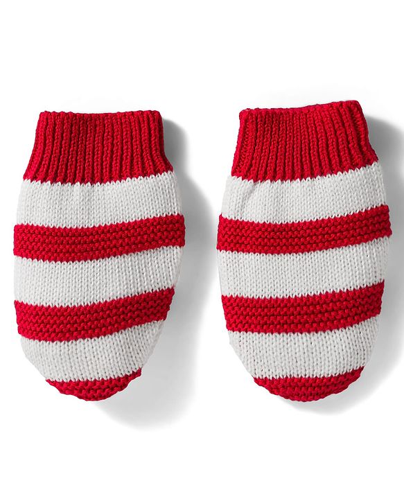 Babyhug Organic Cotton Knit Striped Woollen Cap & Mittens Blue - Diameter 11 cm