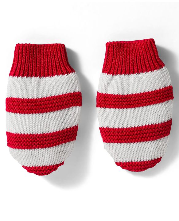 Babyhug Organic Cotton Knit Striped Woollen Cap & Mittens Blue - Diameter 11 cm