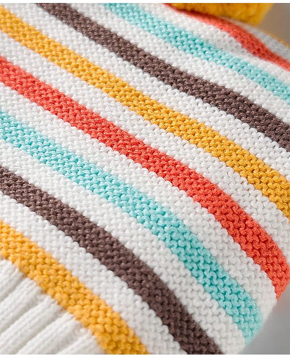 Babyhug Organic Cotton Woollen Knit Cap & Mittens Set with Stripes & Applique Multicolor - Diameter 19 cm