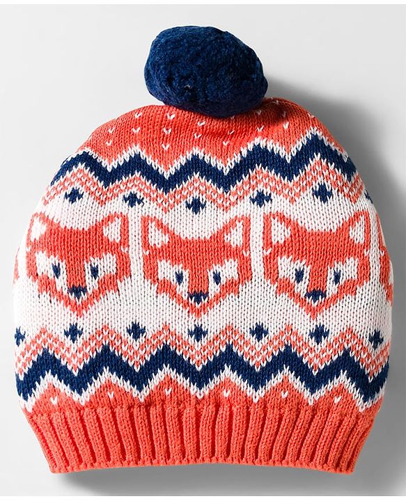 Babyhug Organic Cotton Knit Woollen Cap & Mittens With Fox Design Pink & White - Diameter 15.25 cm