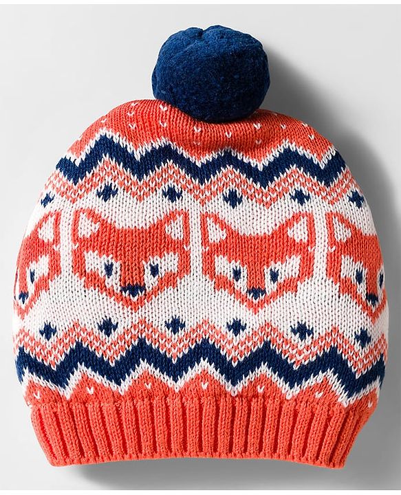 Babyhug Organic Cotton Knit Woollen Cap & Mittens With Fox Design Pink & White - Diameter 15.25 cm