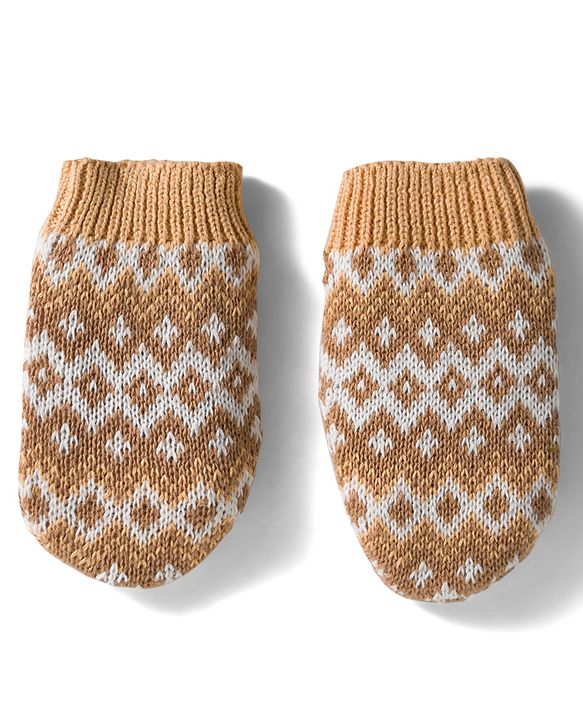 Babyhug Organic Cotton Knit Designed Woollen Cap & Mittens Beige - Diameter 11 cm
