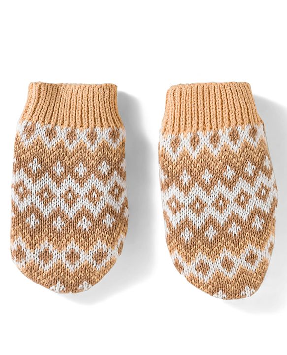 Babyhug Organic Cotton Knit Designed Woollen Cap & Mittens Beige - Diameter 11 cm