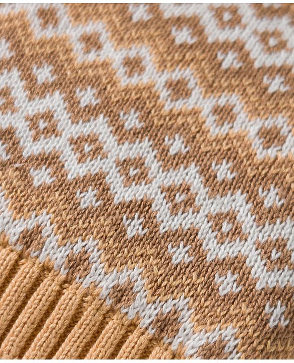 Babyhug Organic Cotton Knit Designed Woollen Cap & Mittens Beige - Diameter 11 cm