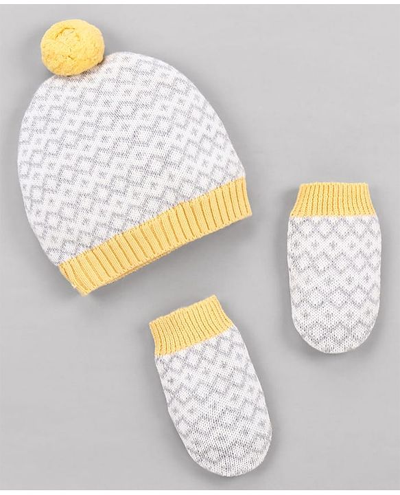Babyhug  Woollen Caps and & Booties with Chevron Desgn Grey - Diameter 11 cm