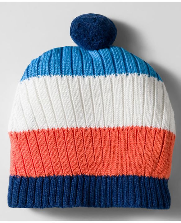 Babyhug Woollen Caps & Mitten Set with Stripes Navy Blue White - Diameter 12 cm