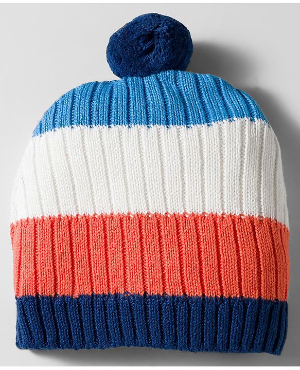 Babyhug Woollen Caps & Mitten Set with Stripes Navy Blue White - Diameter 12 cm