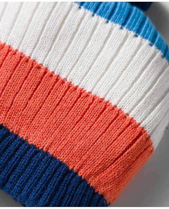 Babyhug Woollen Caps & Mitten Set with Stripes Navy Blue White - Diameter 12 cm