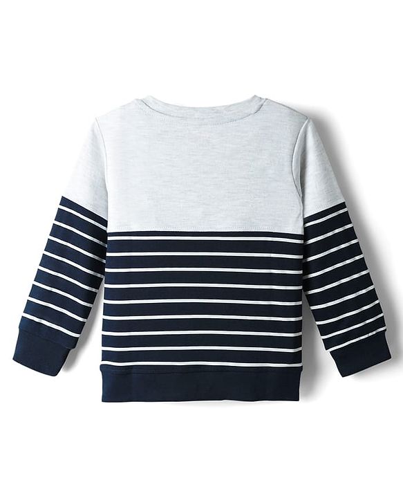 Babyhug Interlock Knit Full Sleeves Striped T-Shirt & Lounge Pant Set with Bear Print - Navy Blue