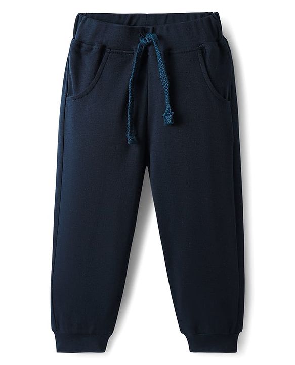 Babyhug Interlock Knit Full Sleeves Striped T-Shirt & Lounge Pant Set with Bear Print - Navy Blue
