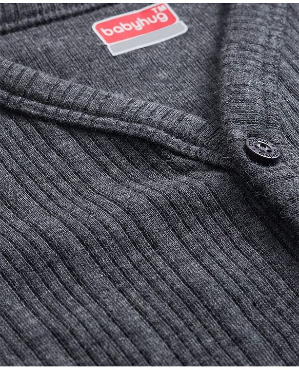 Babyhug Knit Full Sleeves Solid Pullover & Front Open Thermal Vests Pack of 2 - Charcoal Grey