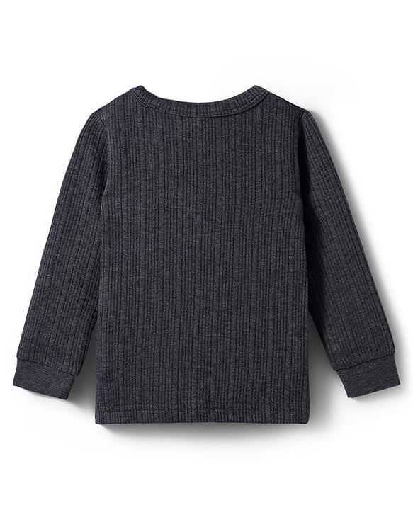 Babyhug Knit Full Sleeves Solid Pullover & Front Open Thermal Vests Pack of 2 - Charcoal Grey