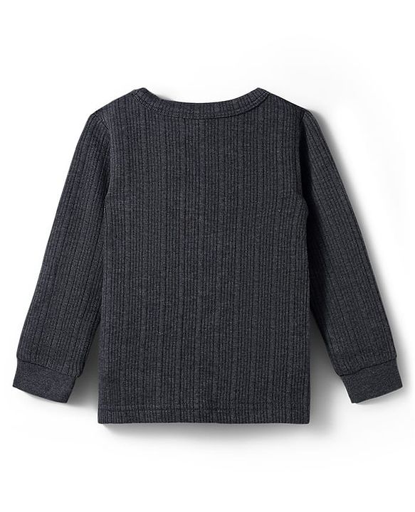 Babyhug Knit Full Sleeves Solid Pullover & Front Open Thermal Vests Pack of 2 - Charcoal Grey
