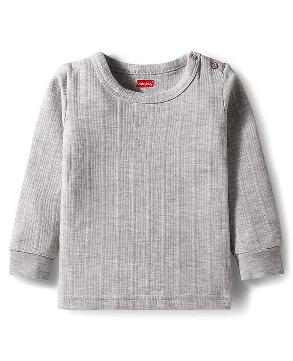 Babyhug Knit Full Sleeves Solid Color Pullover & Front Open Vest - Light Grey