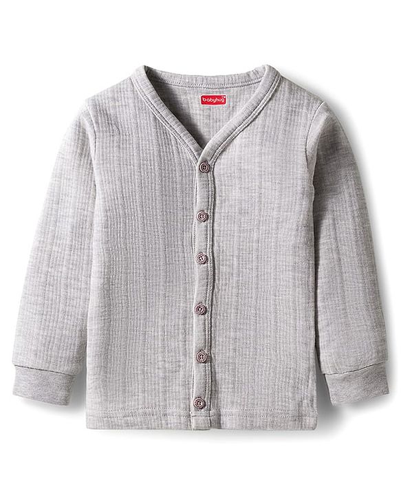 Babyhug Knit Full Sleeves Solid Color Pullover & Front Open Vest - Light Grey