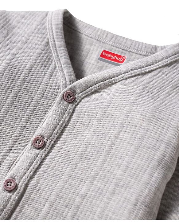 Babyhug Knit Full Sleeves Solid Color Pullover & Front Open Vest - Light Grey